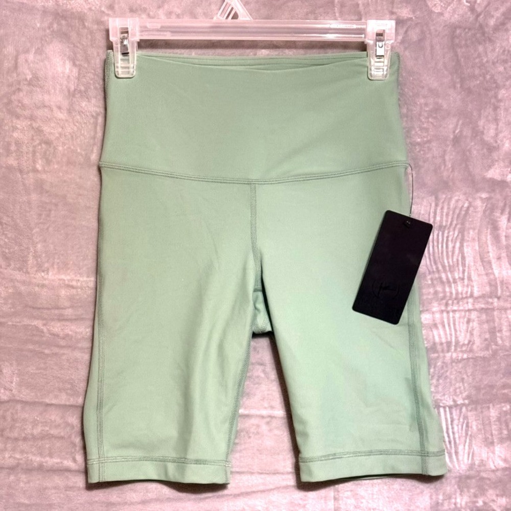 90 Degree Reflex Womens Ribbed Biker Shorts Granite Green 9 Inch High Rise Small